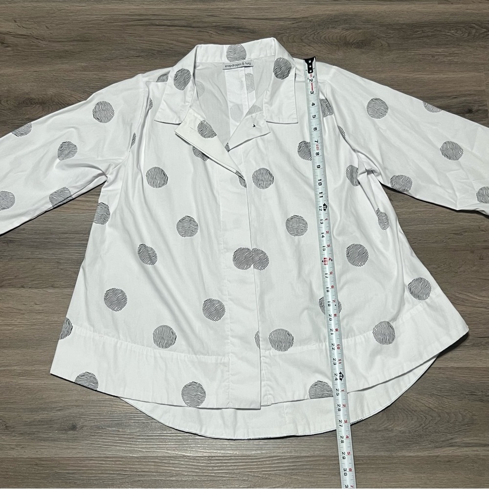 Snapdragon & Twig Small Tunic Top Button Up White Black Lagenlook Boxy Abstract - Picture 7 of 8